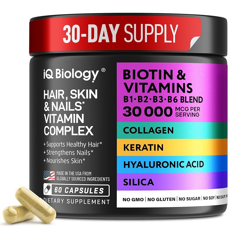 IQ BIOLOGY Suplemento de Biotina 10.000 mcg 60 cápsulas