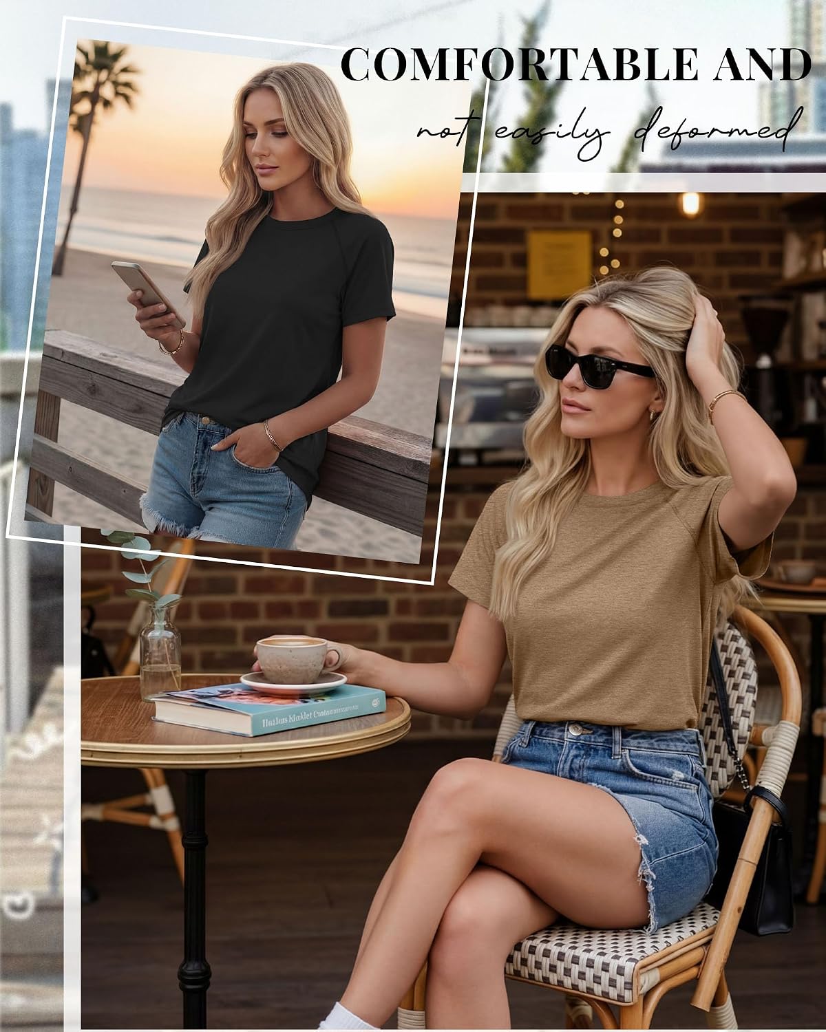 Ficerd 3 Pack Women's Short Sleeve Shirts Tunic Tops Loose Fit Dressy Raglan Curved Hem Side Split Summer Blouses