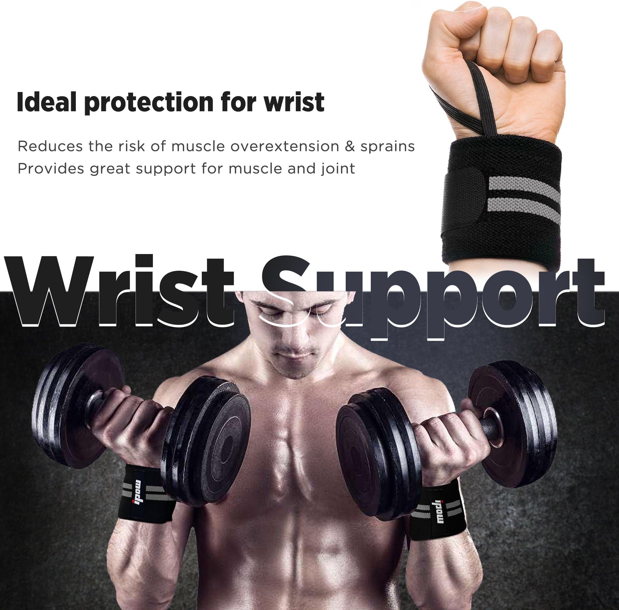 Fasce Da Polso Per Palestra Ipow - Anti-sudore, Regolabili, Per Sollevamento Pesi E Crossfit