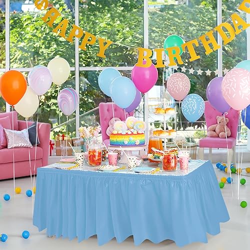 Miniatura 3 de DecorRack Falda de mesa, 29 pulgadas x 14 pies, sin BPA, desechable, reutilizable, rectangular, color azul claro (paquete de 1)