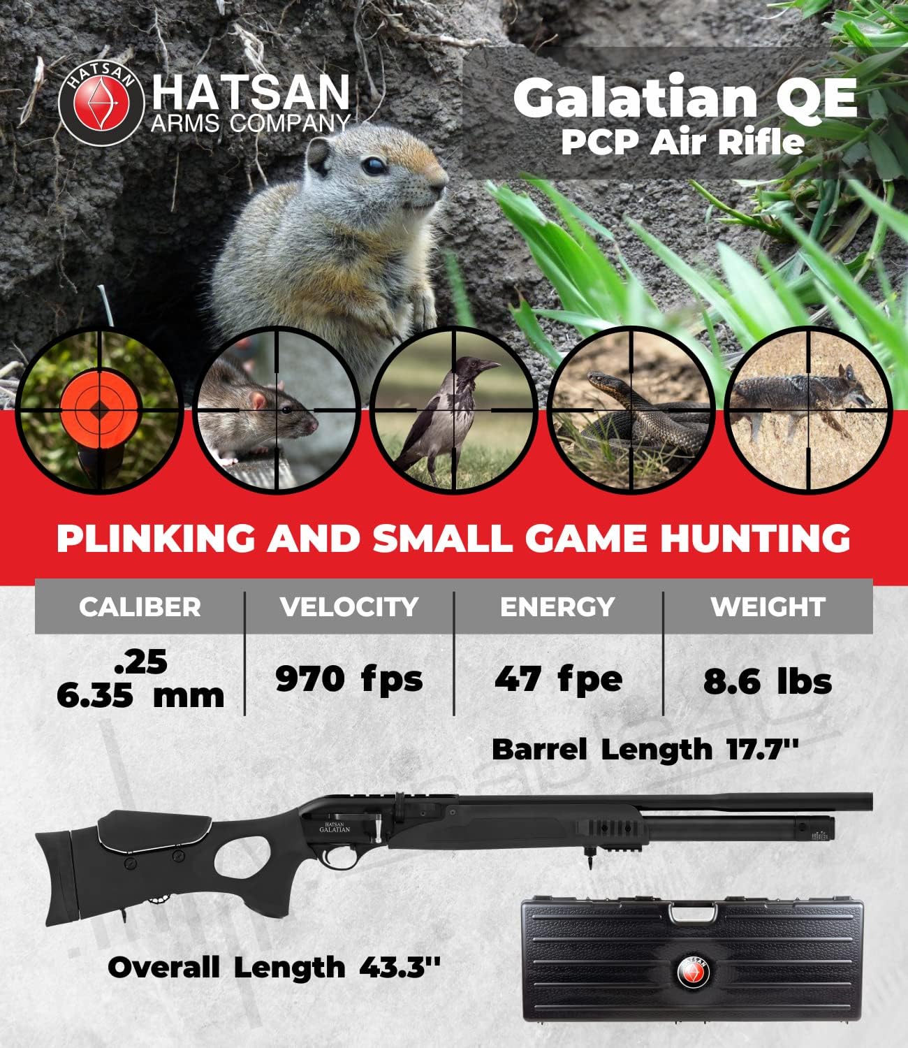 Hatsan Galatian III QuietEnergy Air Rifle with Included Wearable4U 100x Paper Targets and Lead Pellets Bundle