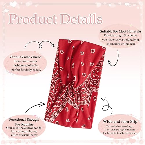 Miniatura 4 de Diademas bohemias para mujer, bandas anchas elásticas para el cabello, anudadas, estilo africano, bandas para la cabeza, para yoga, correr, banda