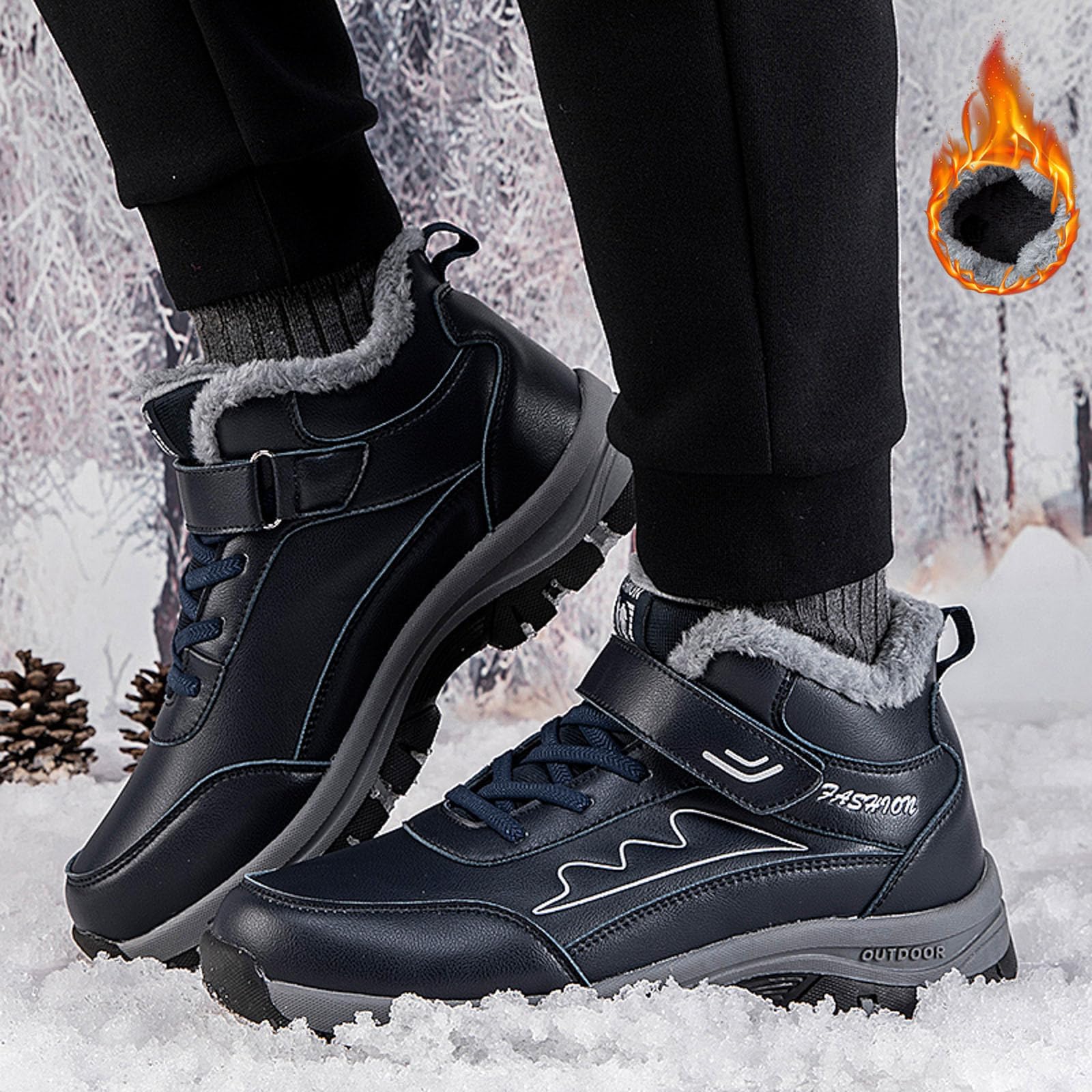 Stivali Donna Neve 2026 da Invernali Stile Coppia Scarpe Casual con Gancio Anello Comode e alla Moda Semplici Ispessite Anfibi Neri Scarponcini Bambino