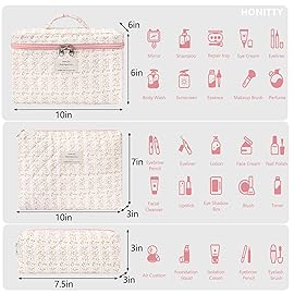honitty Makeup Bag,Quilted Cosmetic Bags,Large Floral Make Up Organize bag,Makeup Bag Set for Women,Flower Travel Toiletry Bag