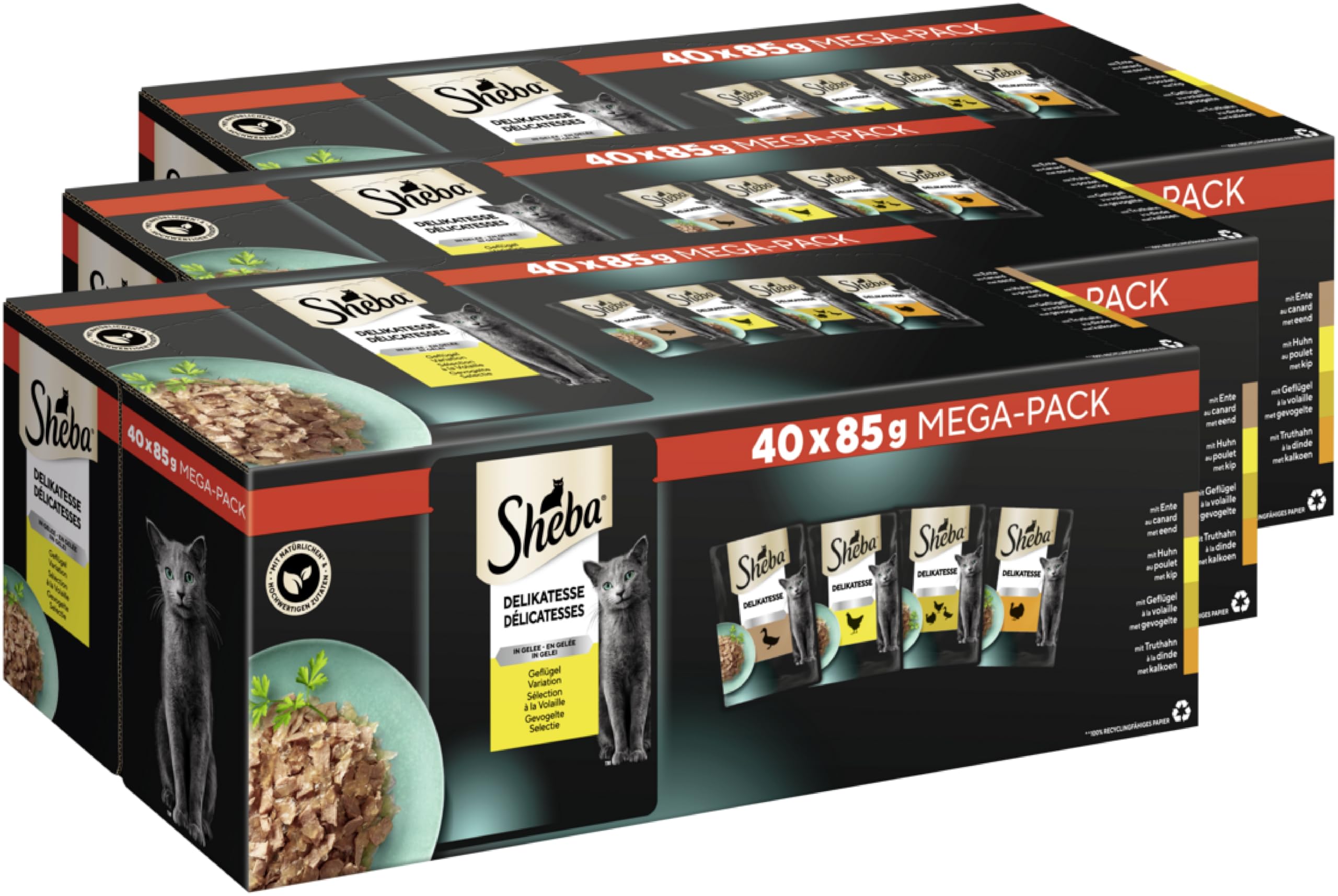 SHEBA® Portionsbeutel Multipack Geflügel in Gelee 3 x 40 x 85g