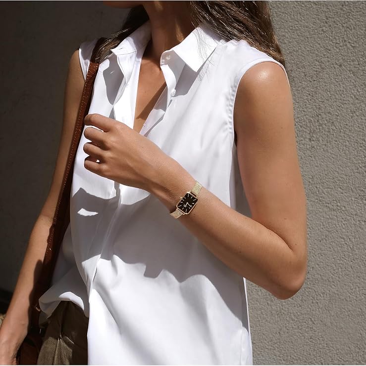 Daniel Wellington Quadro Pressed Womens Watch 20x26mm Square Case, Japanese Quartz Movement, Stainless Steel Mesh Strap, Water Resistant, Rose Gold Watch for Women - Melrose