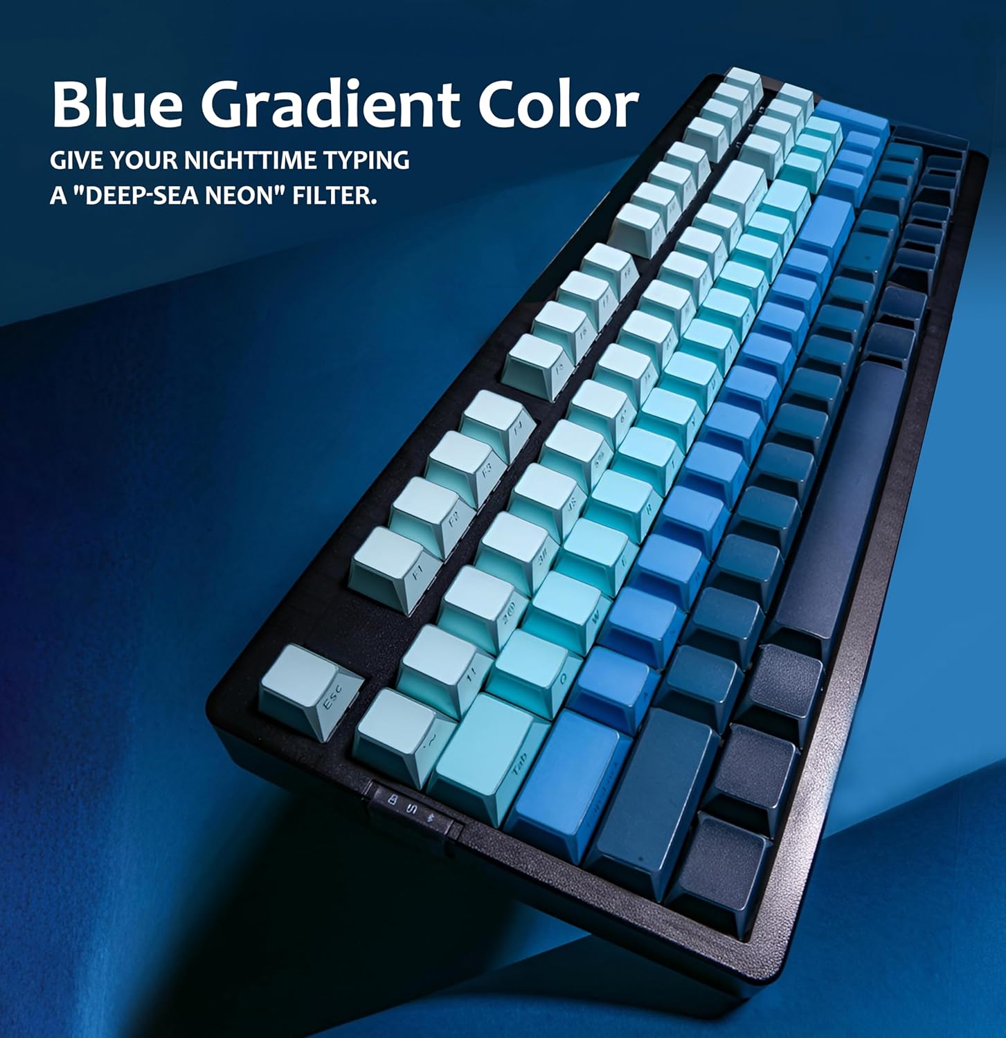 ZORNHER Blue and White Shine Through 136 Keycaps Set,Custom Keycaps 60 75 100 Percent, White Key Cap Set OEM Profile, Side Printed for Mechanical Keyboard,Deep sea
