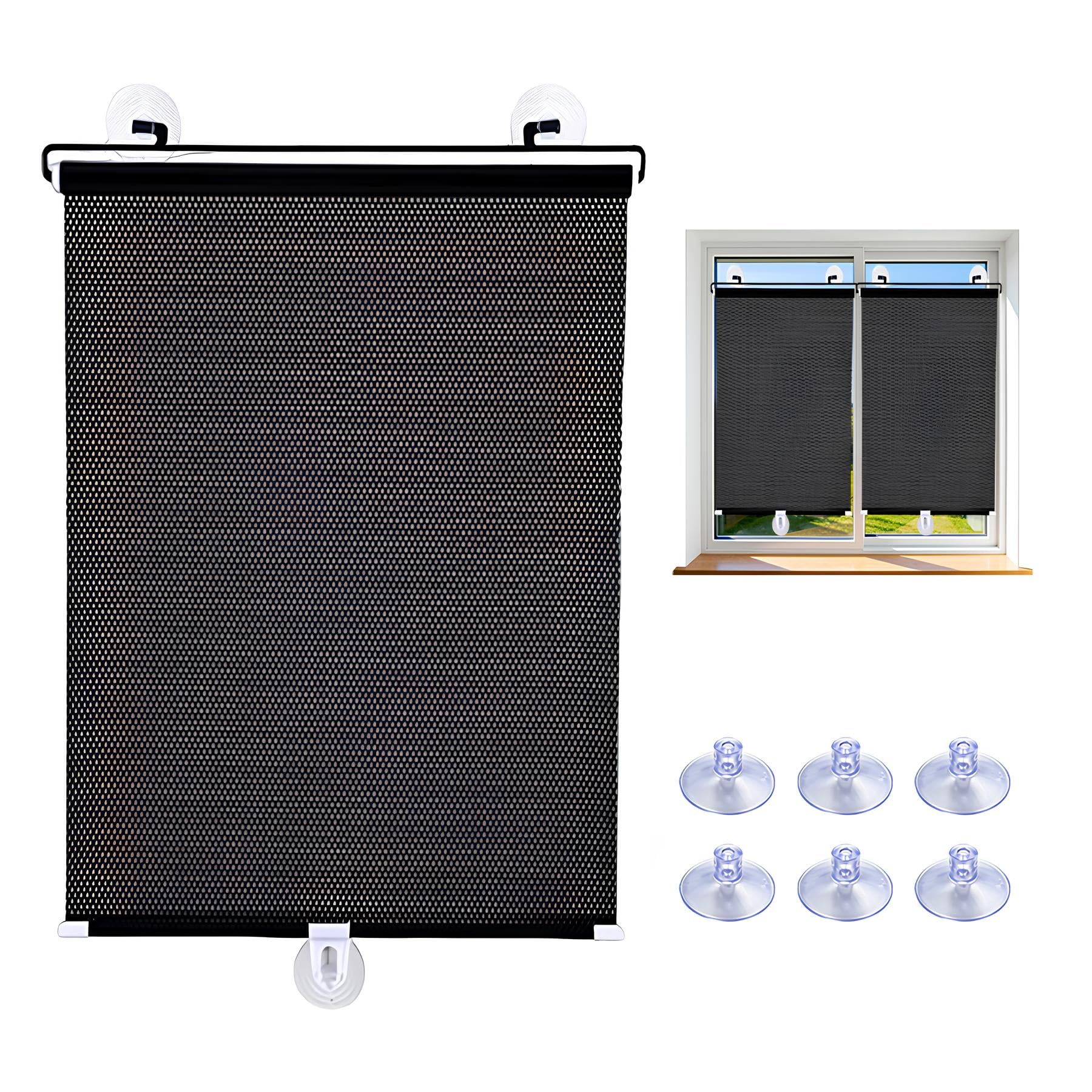 Blackout Shades No Drill, Retractable Roller Blinds with Suction Cups