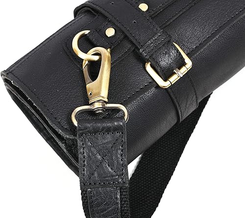 Miniatura 10 de Bolsa de piel para guardar cuchillos, 10 bolsillos elásticos y expandibles, correa ajustabledesmontable para el hombro, estuche de viaje para