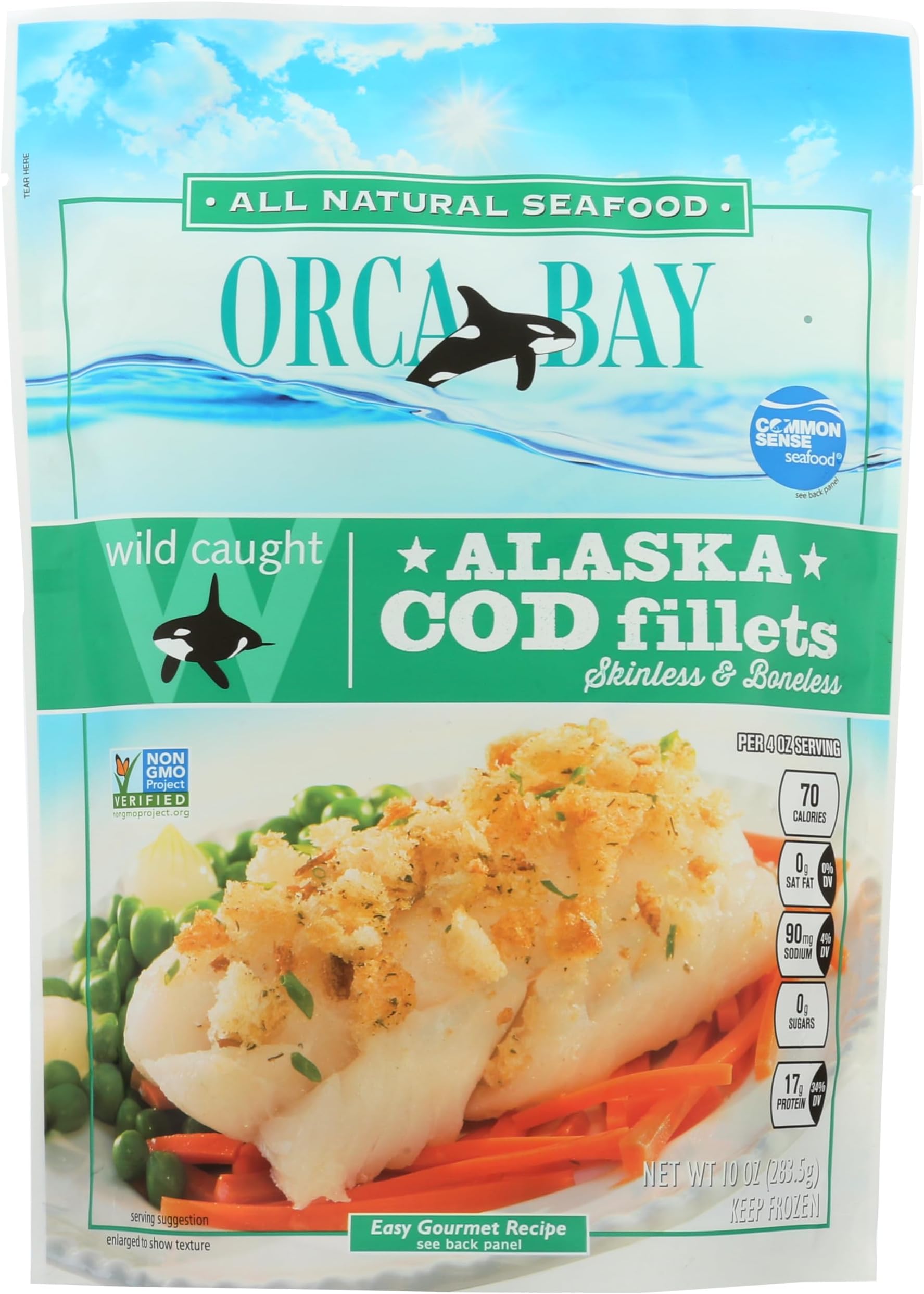 Orca Bay, Alaskan Cod Fillets skinless boneless 10 oz (Frozen)