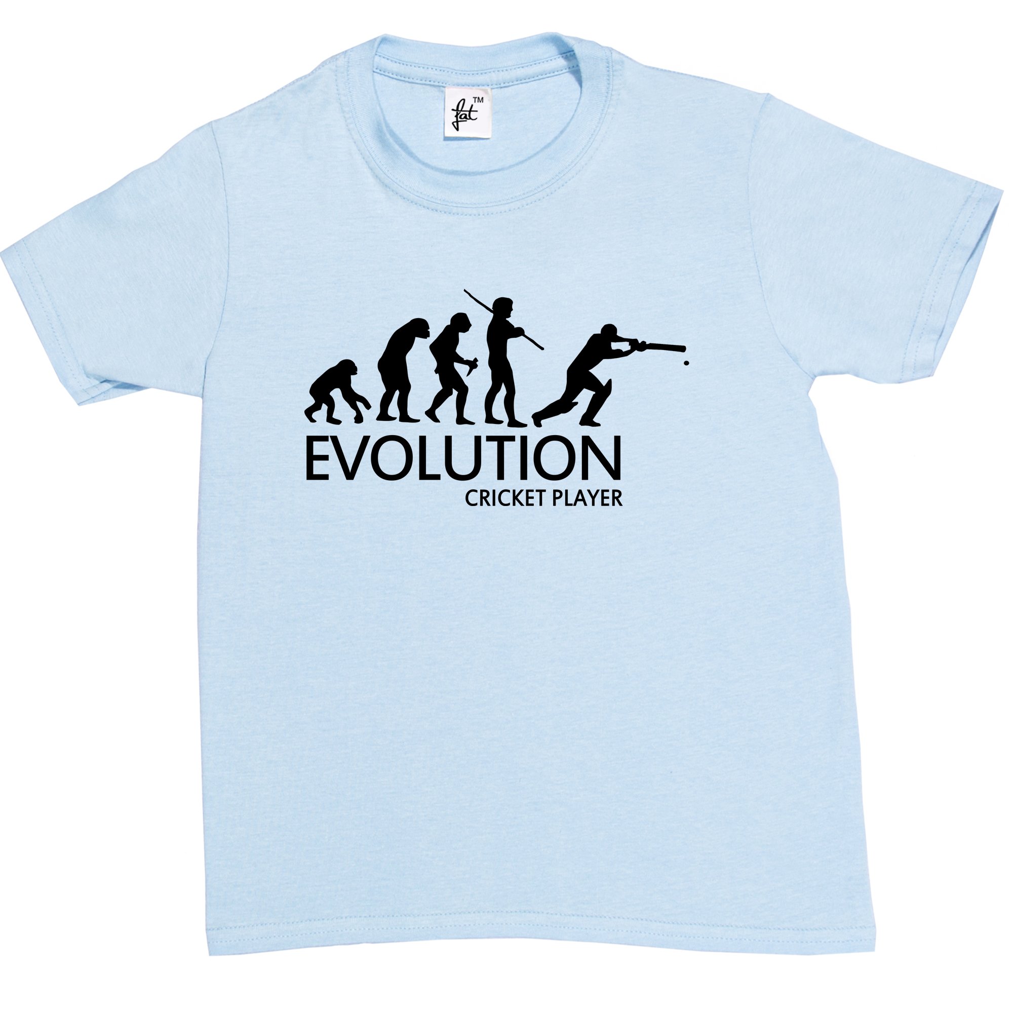 Fancy A Snuggle Boys Sky Blue Evolution Of A Cricket Player Kids Girl Cotton Short Sleeve T-Shirt - Size 3-4 Years