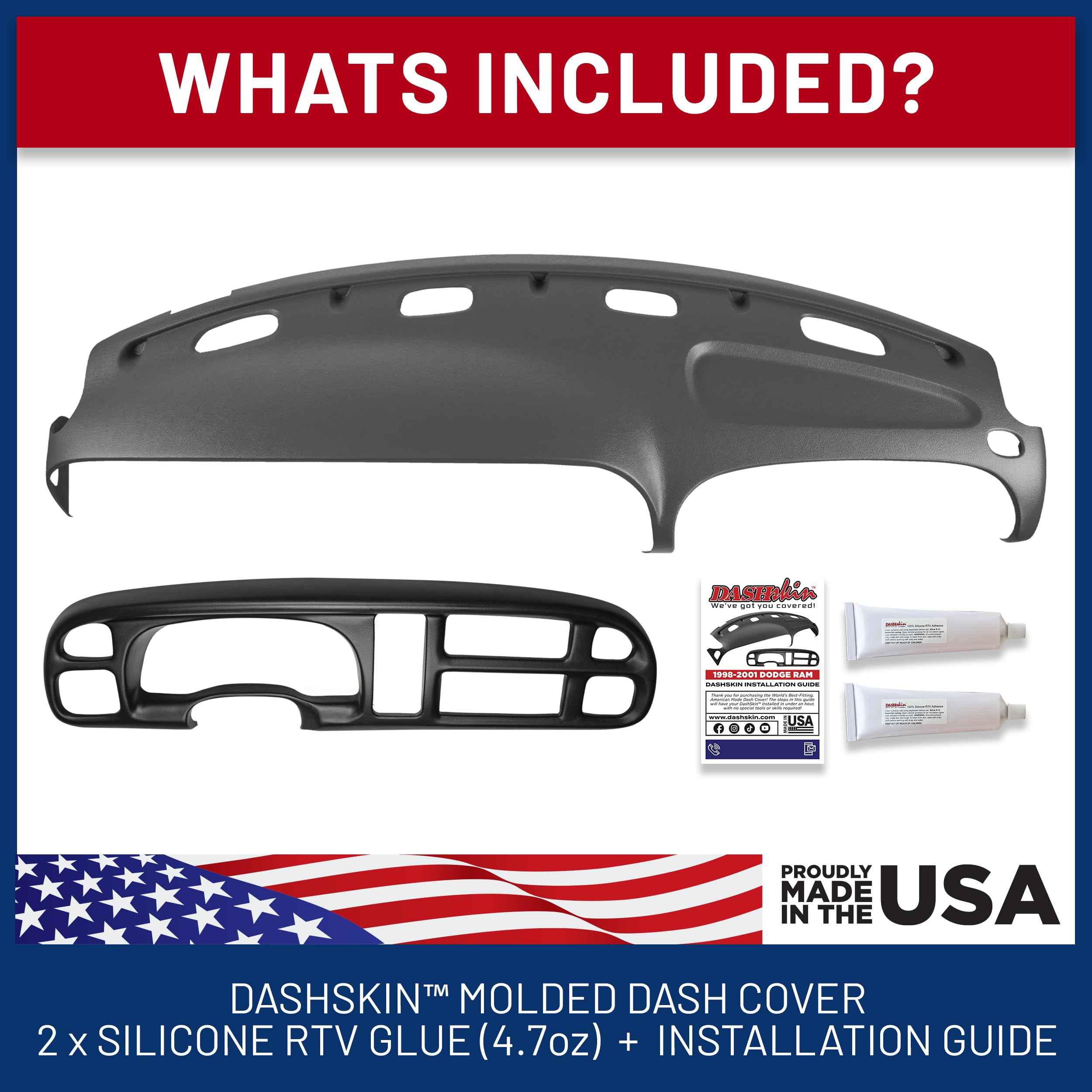 Dash Cover Kit with Bezel Skin Compatible with 99-01 Dodge Ram 1500 99-02 Ram 2500 & 3500 in Agate Grey - Hard Molded Plastic Dashboard Cap product thumbnail 6