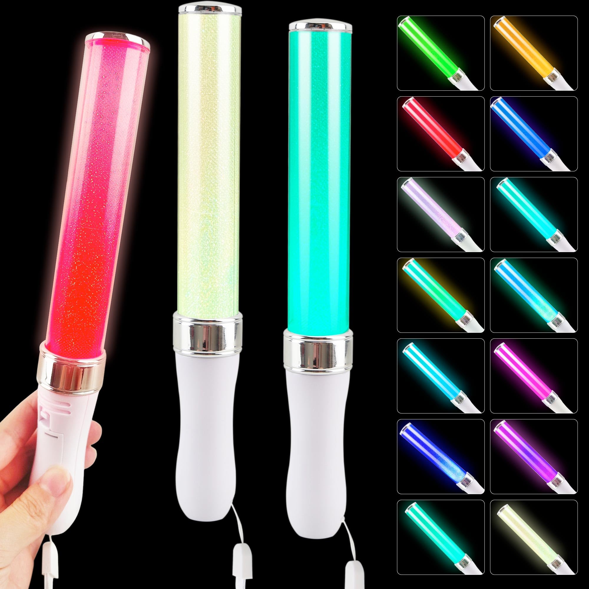 LED-Konzert-Lichtstäbe, 15 Farben, wechselnd, mehrfarbig, blinkend, leuchtet im Dunkeln, für Hochzeit, Club, Karneval, Party, Geburtstag, Konzerte, Gastgeschenke, 3 Stück