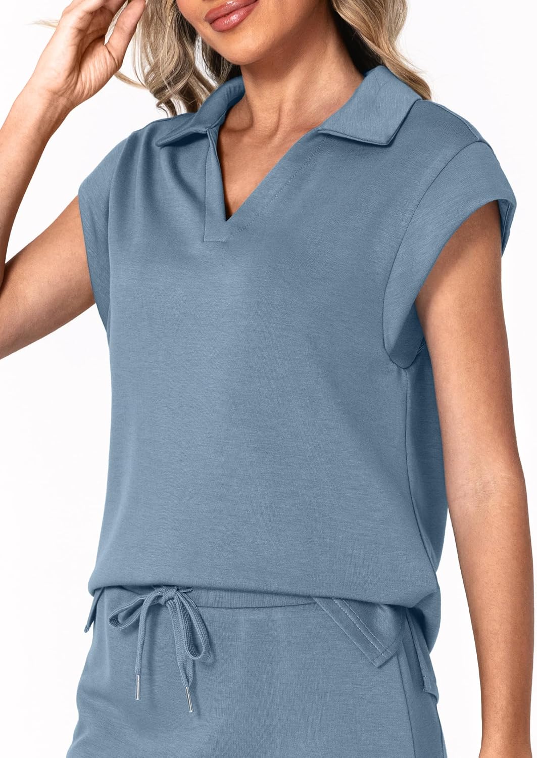 Casly Lamiit Womens Two Piece Skirt Sets Tennis Outfits Casual Cap Sleeve Lapel Shirt Summer Athletic Sport Short Skort Set - Image 2