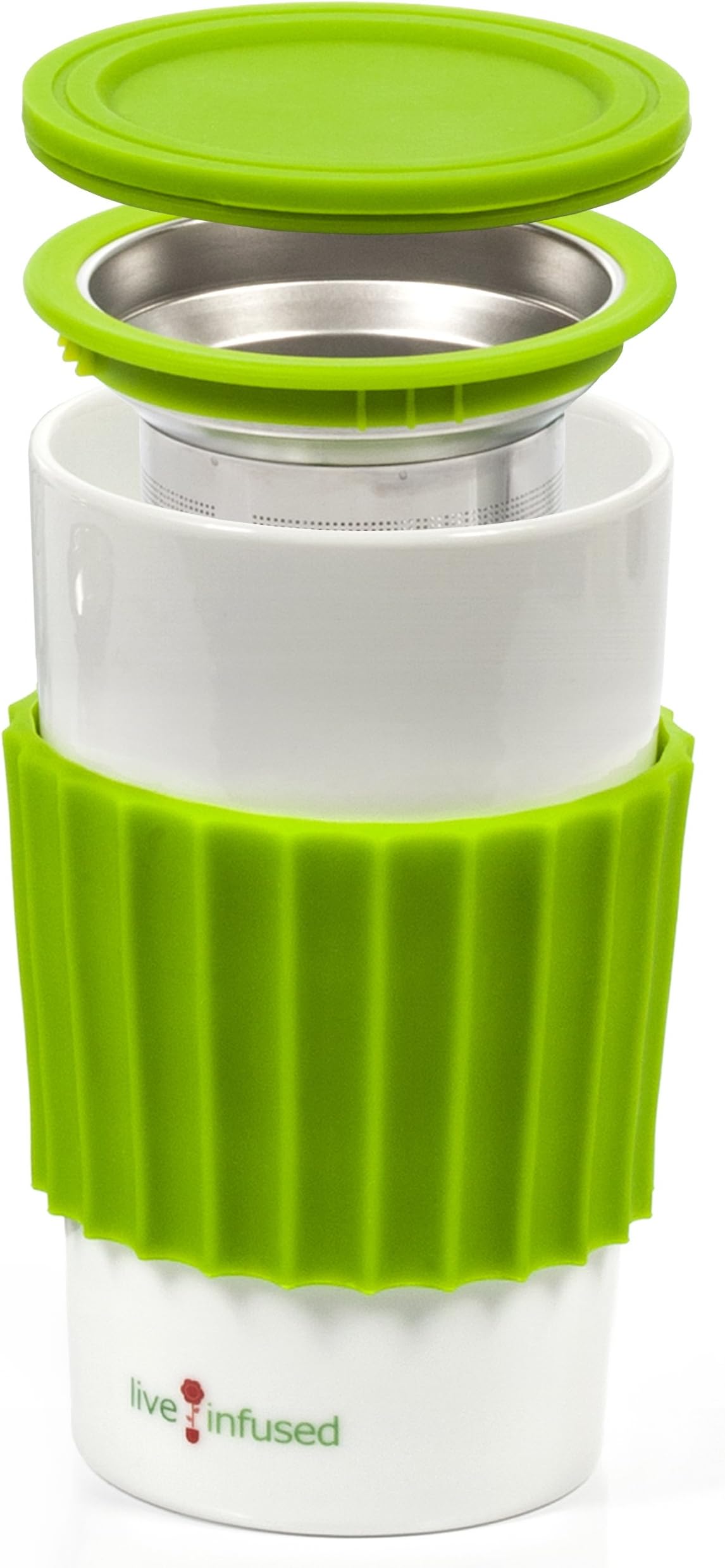 Single Cup Loose Leaf Tea Brewing System, 16oz Ceramic Mug with Tea Infuser, Lid, and Silicone Mug Sleeve (Green)