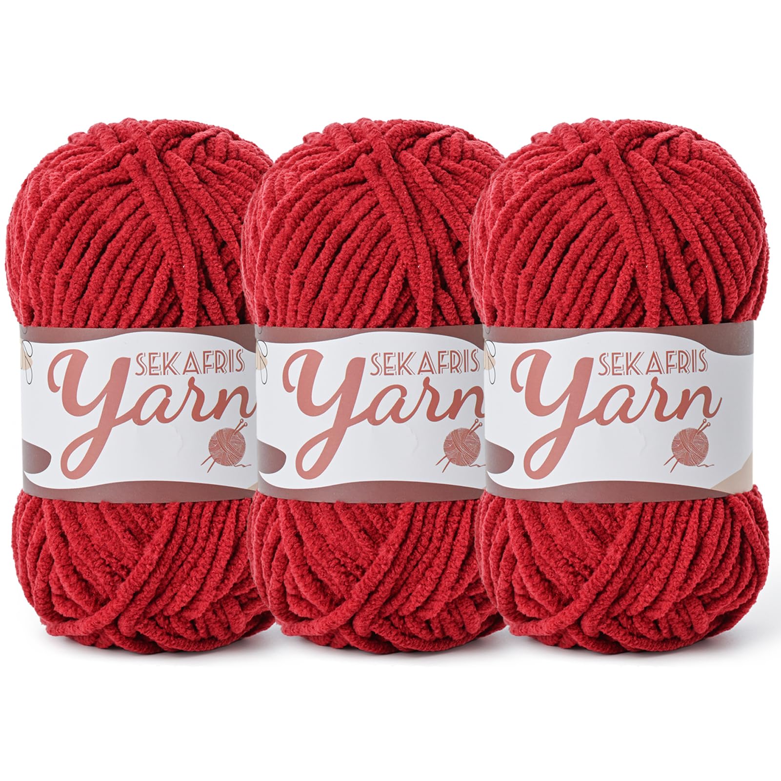 Chenille Yarn for Crocheting Crochet Burgundy Yarn 3 Pack