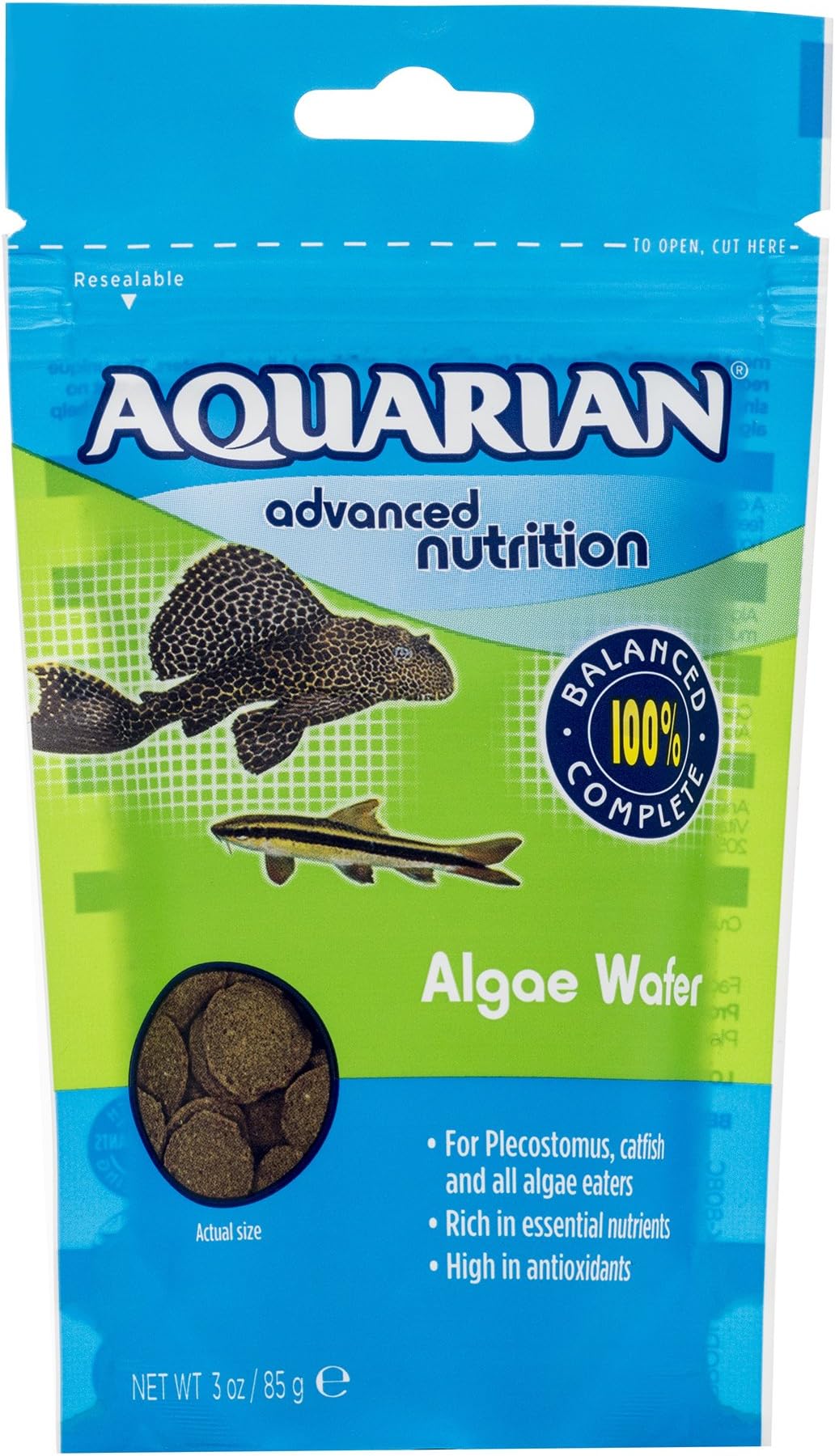 AQUARIAN Complete Nutrition, Aquarium Algae Eater Fish Food, Sinking Algae Wafers, 28 g Bag