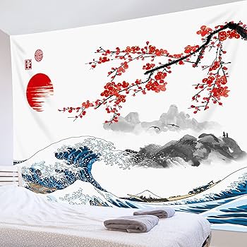 Amazon.co.jp: LB 日本の水墨画 自然の風景 タペストリー 富士山