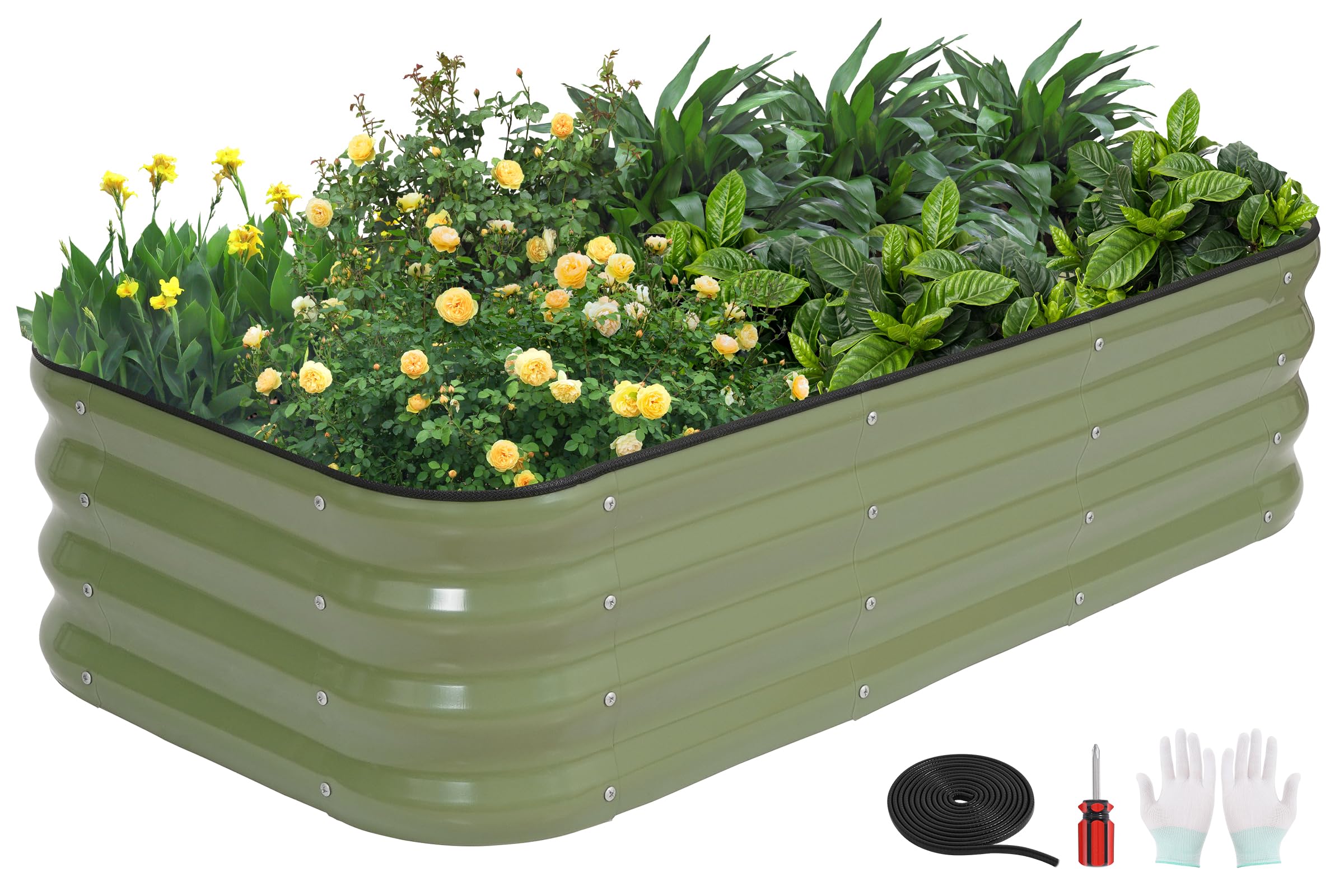 3-in-1 Modular Raised Garden Bed Kit - Adjustable Sizes (4x2x1ft, 3x3x1ft, 5x1x1ft) - Heavy-Duty Galvanized Steel Planter Box with Bracing Rods & Gloves for Vegetables, Fruits, Flowers