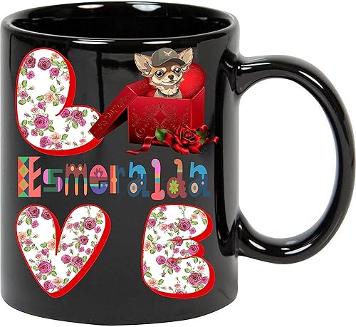 Taza de café personalizada con nombre de Esmeralda, taza de café personalizada para perro Chihuahua, taza de café personalizada con nombre, regalo