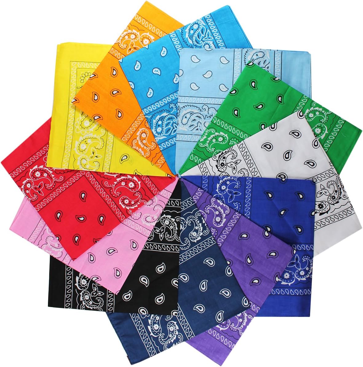 12 Piece Bandanas Paisley, Peace, Flags, Camouflage pattern 100% Cotton