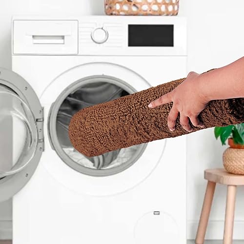 Miniatura 7 de COTTON CRAFT Lujosa alfombra de baño, juego de 2 alfombrillas reversibles y pesadas para suelo de baño, bañera y ducha, de algodón puro, suave,