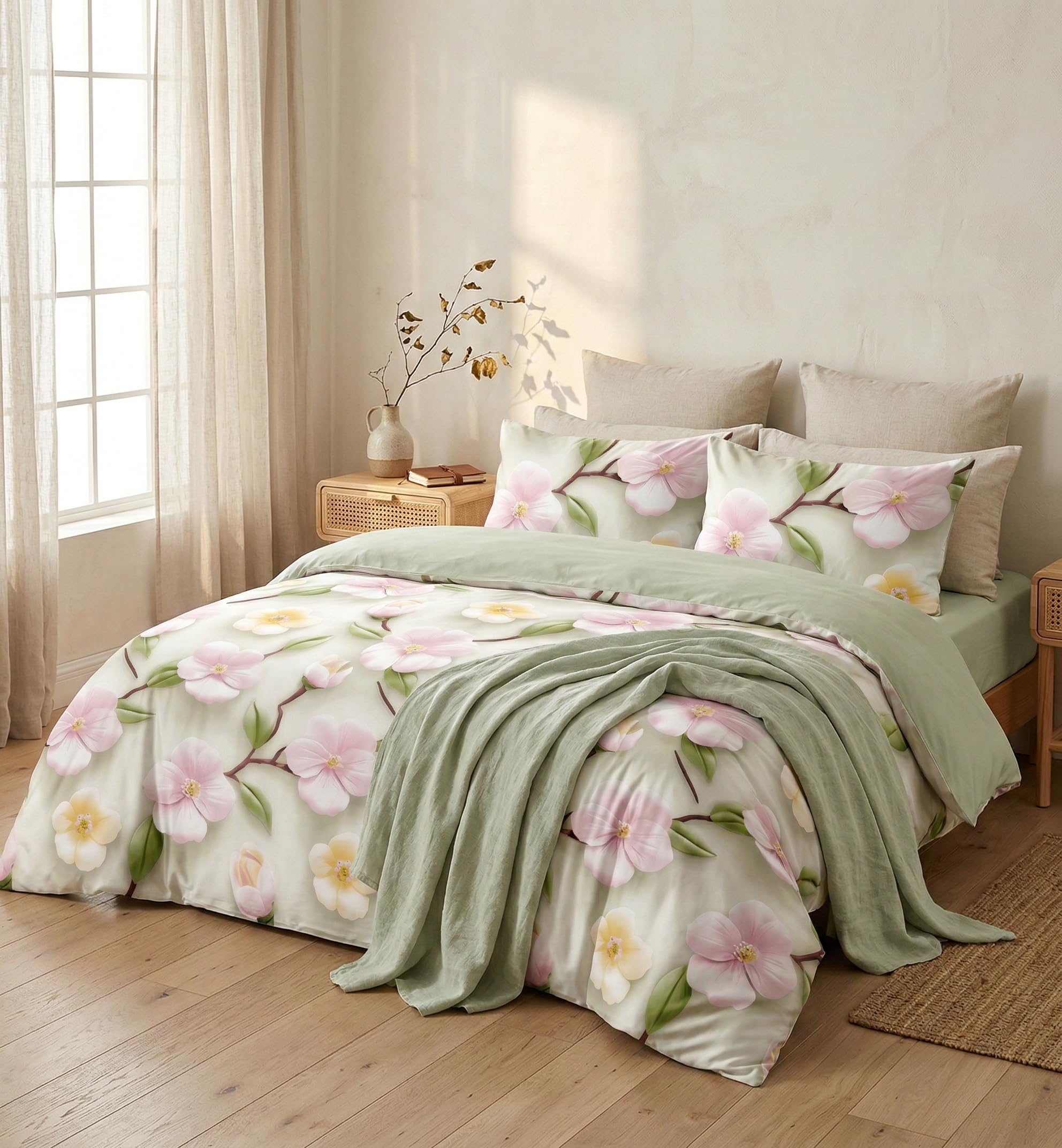 LOOMLYFE 300 TC Microfiber XXL Soft Cotton Super King Size Bedsheet for Double Bed, King Size 108 Inches X 108 Inches, 9 Feet, 275 X 275 cm with 2 Large Size Pillow Covers - BabyPinkBale