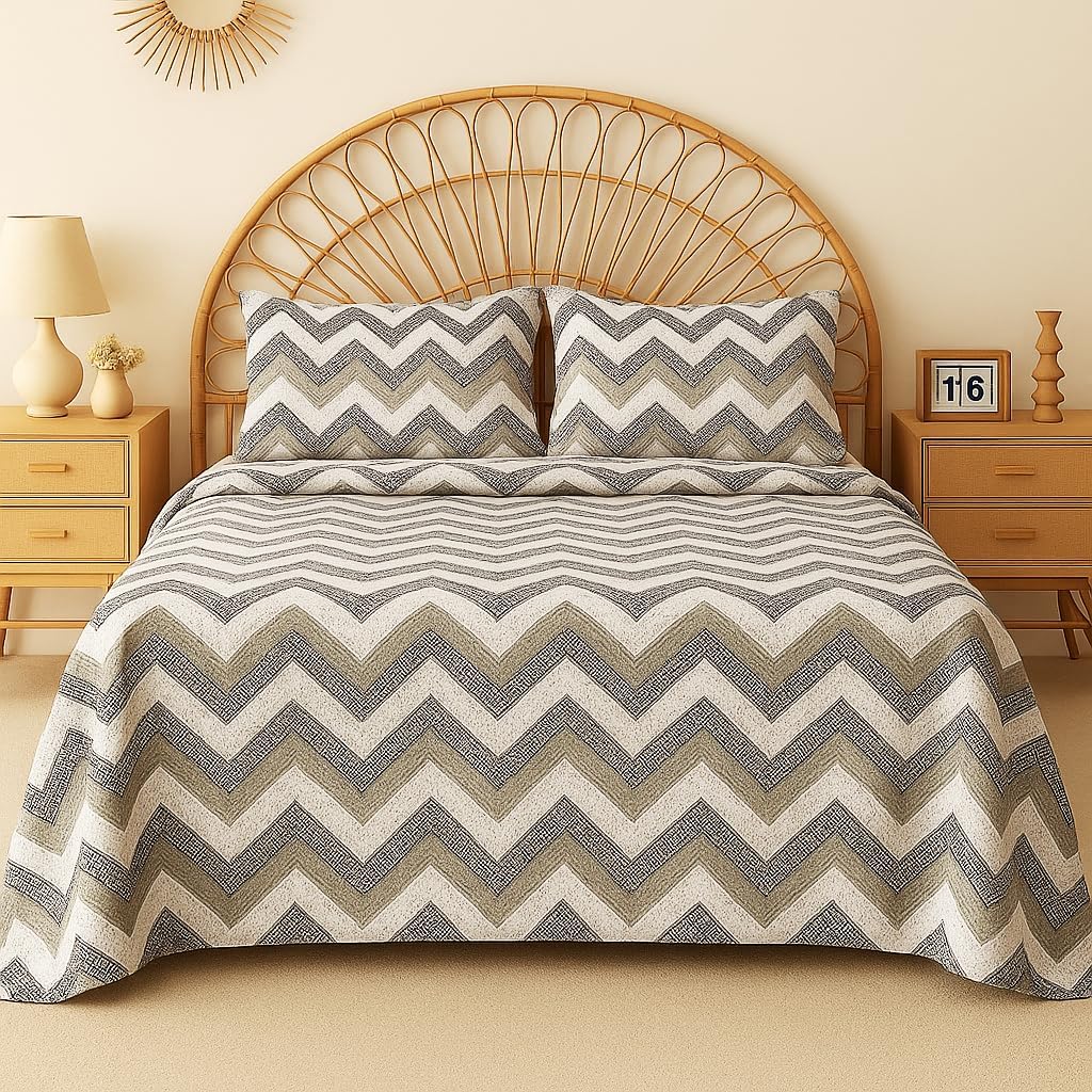 HOMEKART Cotton Double Bedsheet with Pillow Covers | 144 TC Soft & Breathable Luxury Bed Sheet | Leaf Printed Bedding for Bedroom | Double Bed Size 90 x 90 Inches | Beige & Charcoal Grey