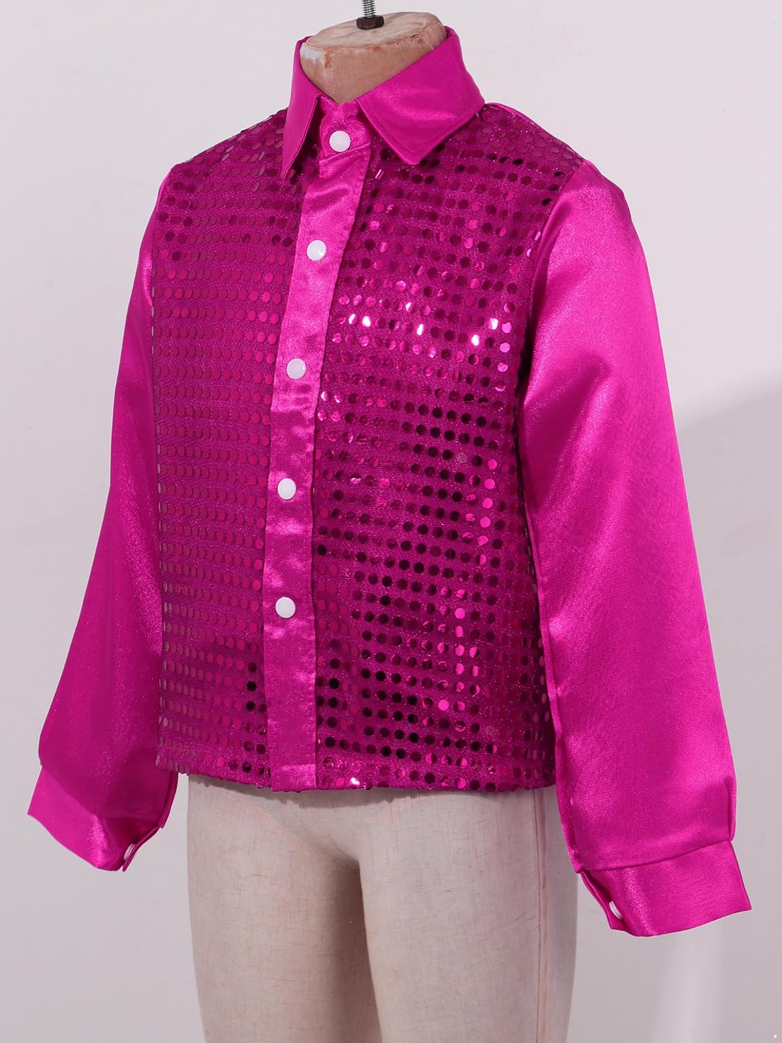 Kids Shiny Sequins Button Down Shirt Sparkle 70s Disco Party Outfits Choir Jazz Latin Dance Costume