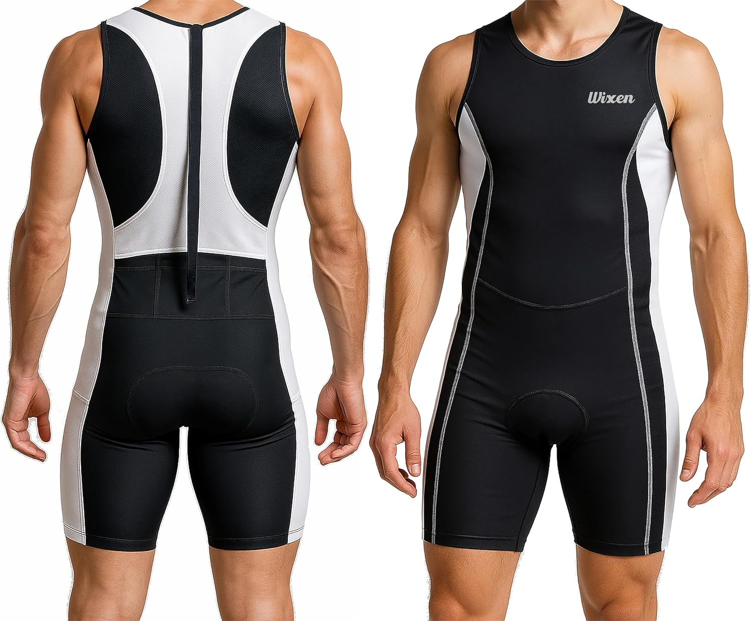 Wixen Men’s Triathlon Suit – Padded One-Piece Sleeveless Trisuit with Rear Zipper for Running, Swimming, Cycling
