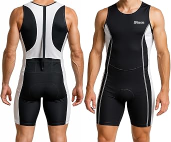 Wixen Mens Triathlon Suit Padded One-Piece Sleeveless Trisuit with Rear Zipper for Running, Swimming, Cycling