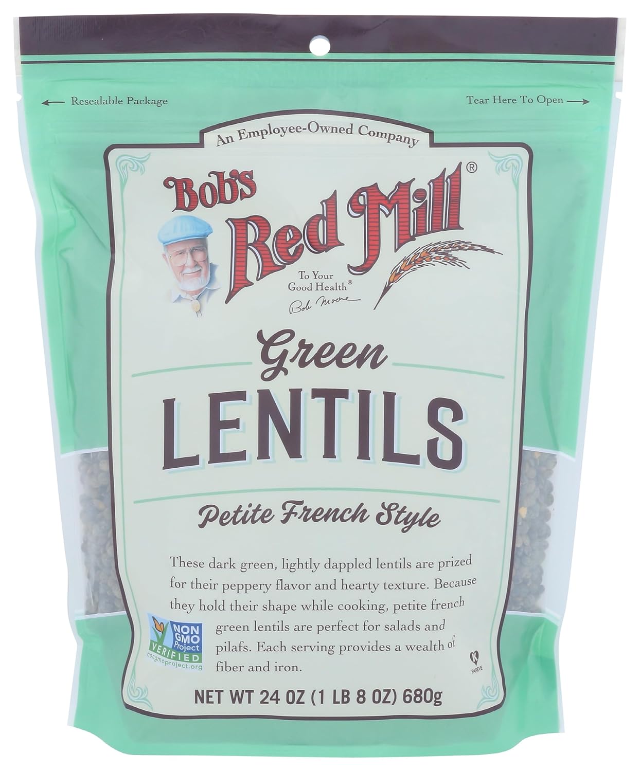 Bob's Red Mill Petite French Green Lentils 24 oz - High Protein 13g, 18g Fiber, Quick Cook Vegan Staple