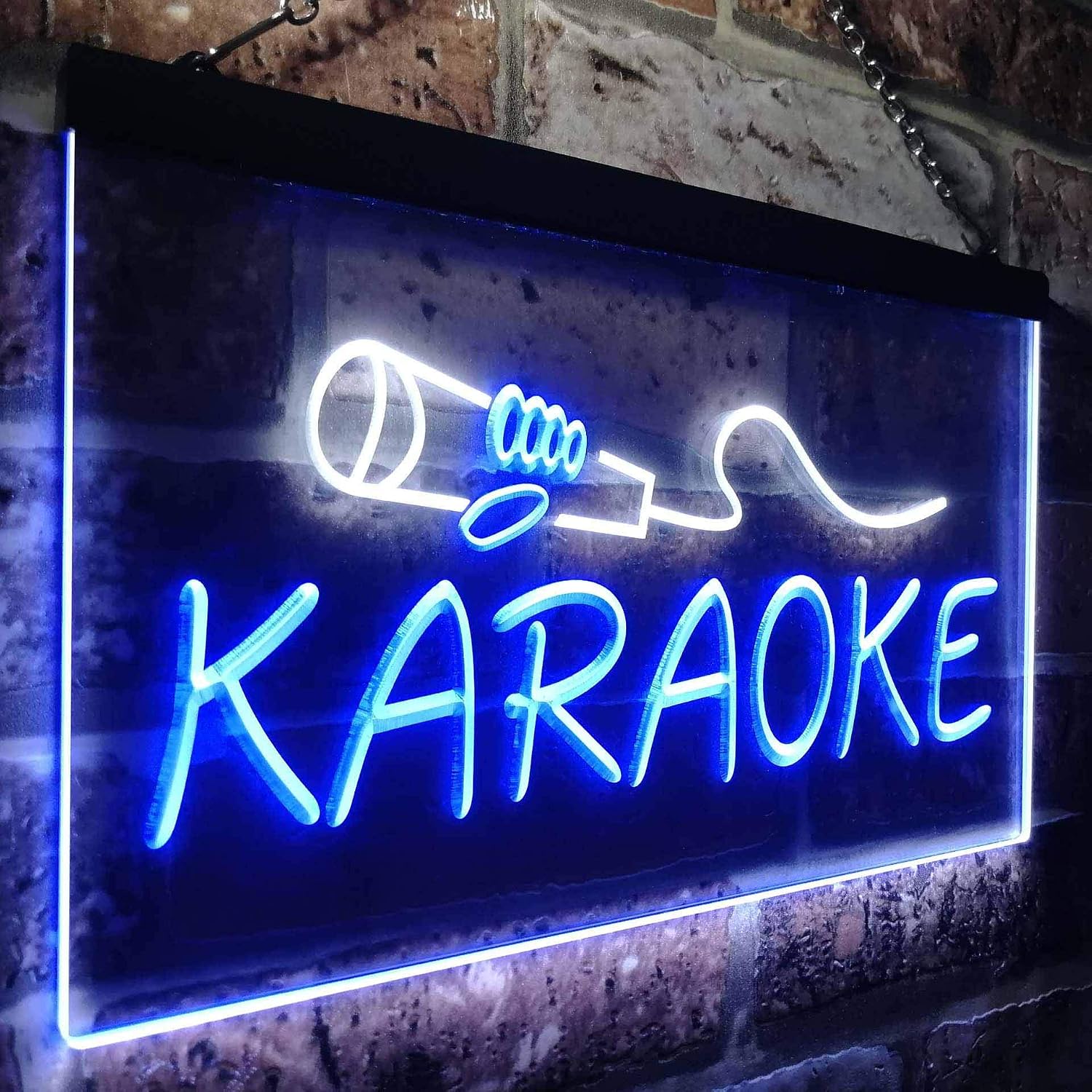ADVPRO Karaoke Microphone Illuminated Dual Color LED Neon Sign White & Blue 12" x 8.5" st6s32-i0444-wb