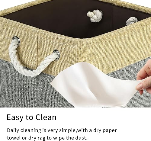 Miniatura 5 de KITCSTI Cestas de almacenamiento de tela para estantes  Contenedores de almacenamiento de armario  Cestas de tela de lino con asa para organizar