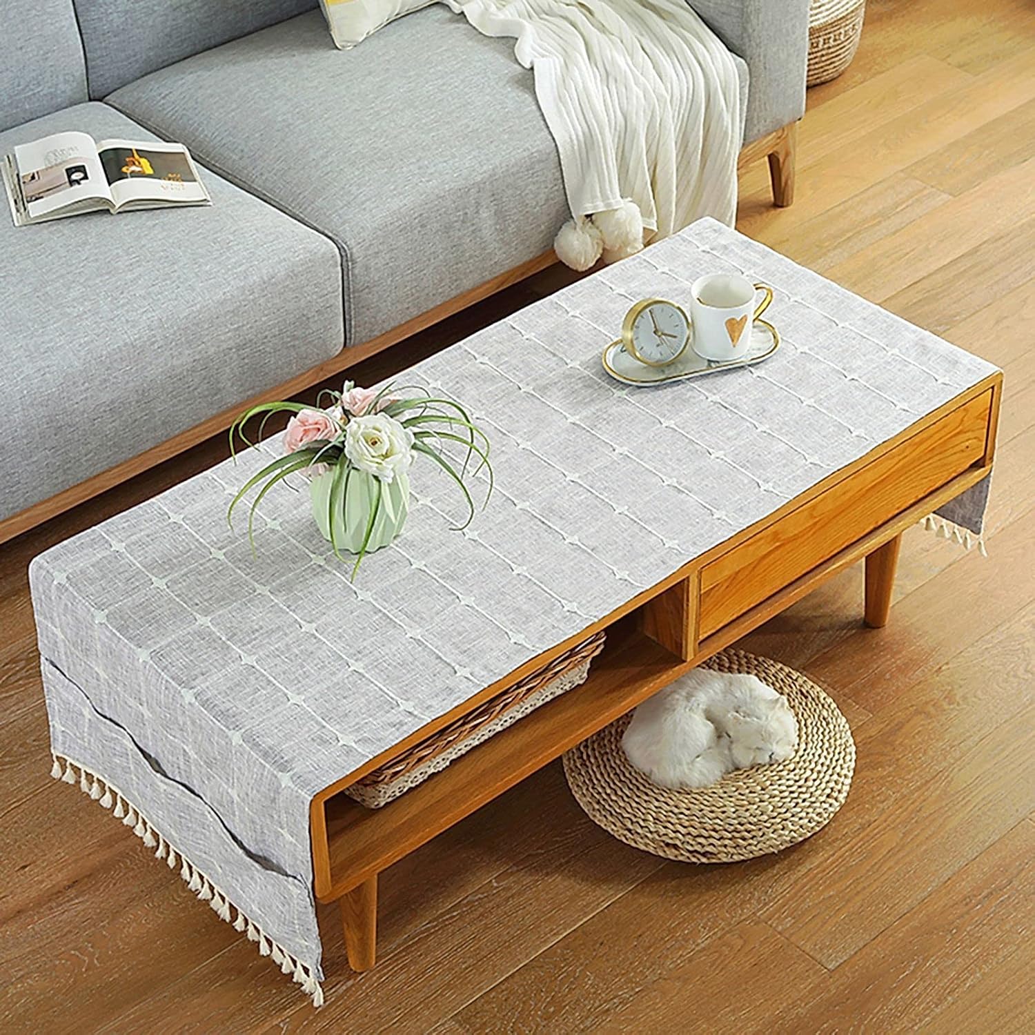 Qiden Coffee Table Cloth, Coffee Table Cover with Pockets