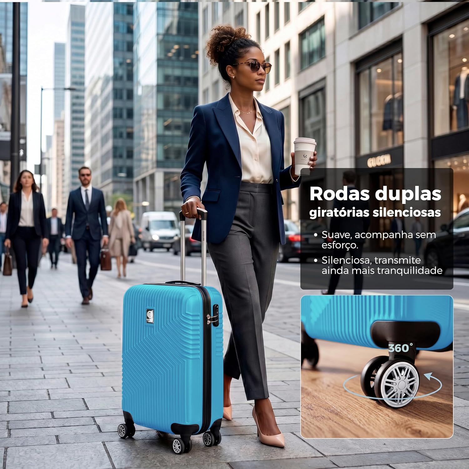 SANTINO Mala de Bordo de Viagem Rígida ABS 4 Rodas 360º com Segredo Leve Resistente Flexível Antifurto [Geometric] (Azul Claro, Pequeno)