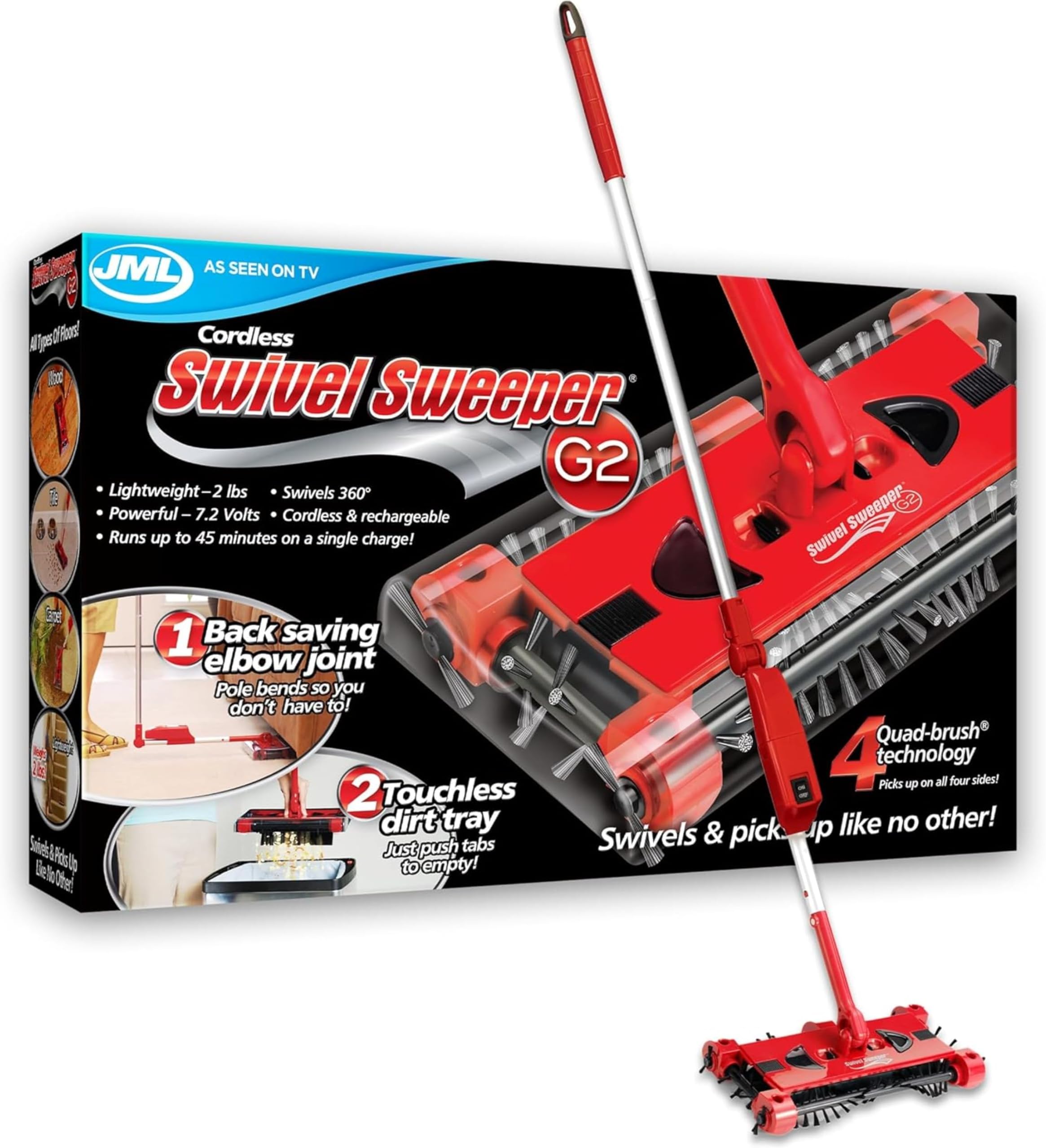 JML Cordless Vacuum Cleaner - Battery Powered Swivel Sweeper Hand Held Upright Floor Cleaner - Rechargeable, Lightweight, Bends Under Furniture - Small Vacuum Cleaners, Easy Use, 360 Degree Swivel