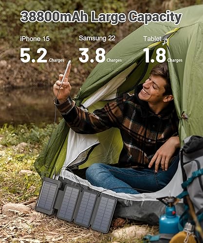 Miniatura 3 de Banco de energía impermeable para exteriores con 4 paneles solares, carga rápida USB-C, linterna, SOSestroboscópico, soporte de ventosa para iPhone,