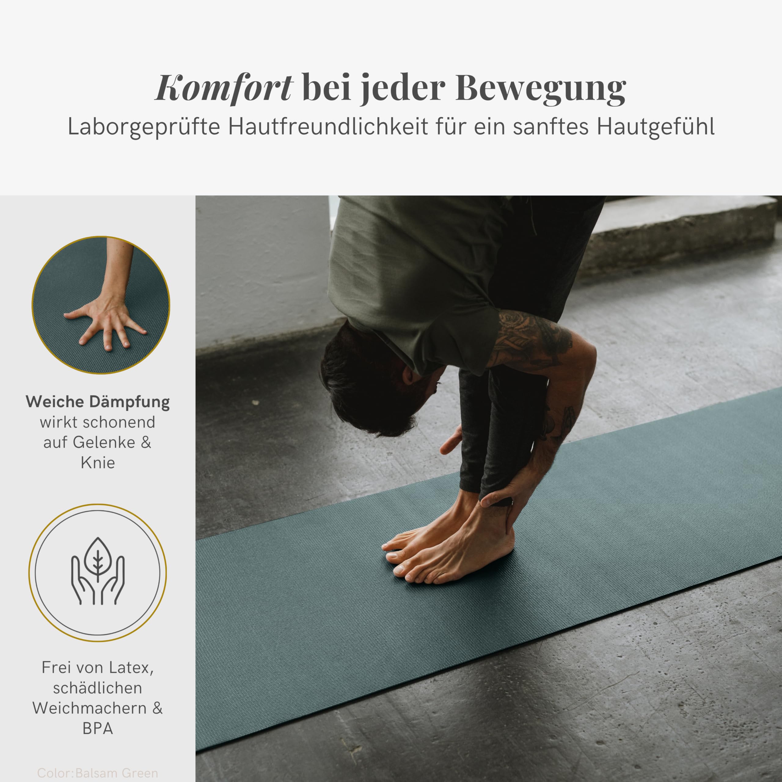 Lotuscrafts® Yoga Matte Rutschfest, 183 x 61 x 0,5 cm, Leichte Fitnessmatte auch als Gymnastikmatte, Sportmatte - Hautfreundlich & Schadstoffgeprüft