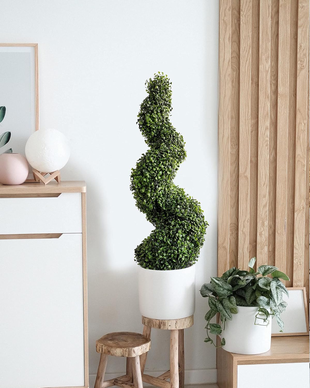 Damomo 3ft (2 Pieces) Topiary Trees Boxwood Artificial Plants Spiral Feaux Plants Potted Fake Plant Green Decorative Indoor or Outdoor (35inch): Kitchen & Dining