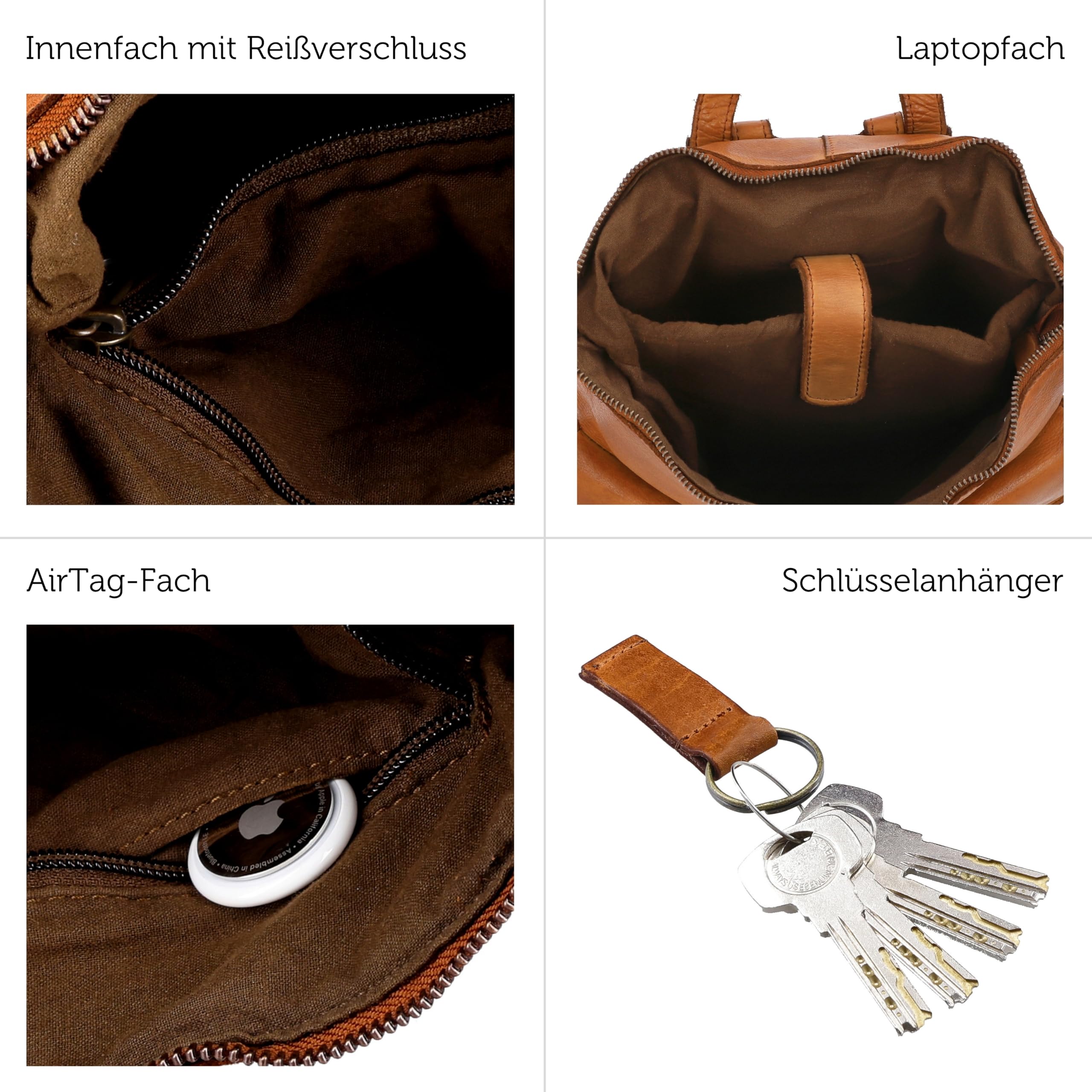 Gusti Leder Rucksack für Damen - Aileen - Stilvoller Vintage Rucksack Damen Leder mit AirTag-Fach, Laptopfach & geflochtenen Details