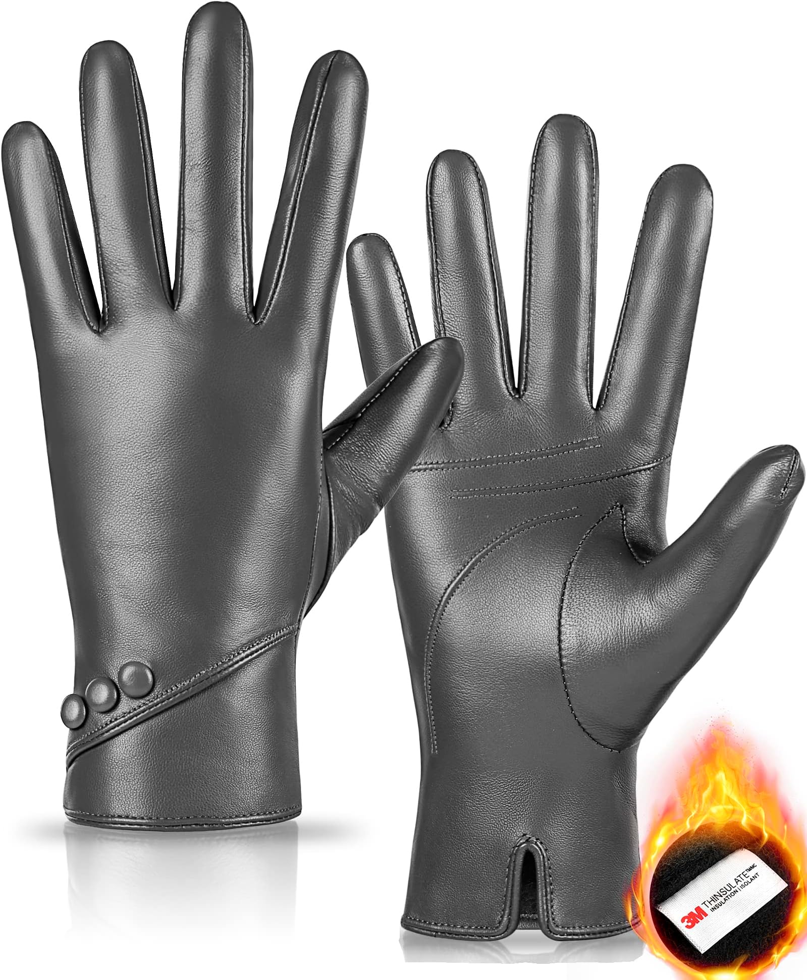 Genuine Sheepskin Leather Gloves For Women, Winter Warm Touchscreen Gloves Thinsulate Lined Driving Motorcycle Glove