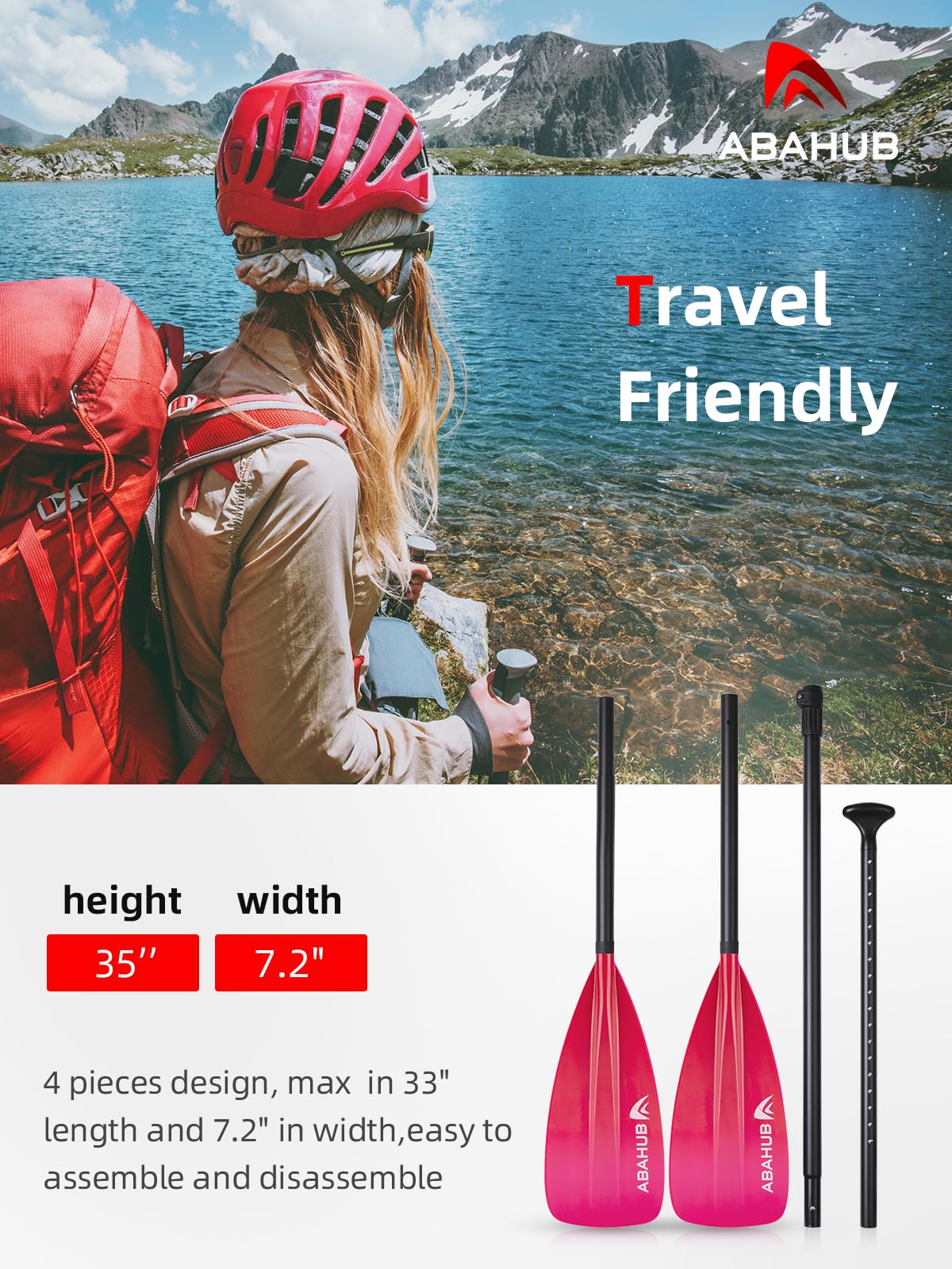 Abahub Wiosło wiosłowe / 2 w 1 Sup Kayak Paddle Alu Regulowane 173-213 | Lekkie, nylonowe ostrza z powłoką PU. Do paddleboardingu, kajaka. 4 kolory: Czarny, Niebieski, Zielony, Pomarańczowy.