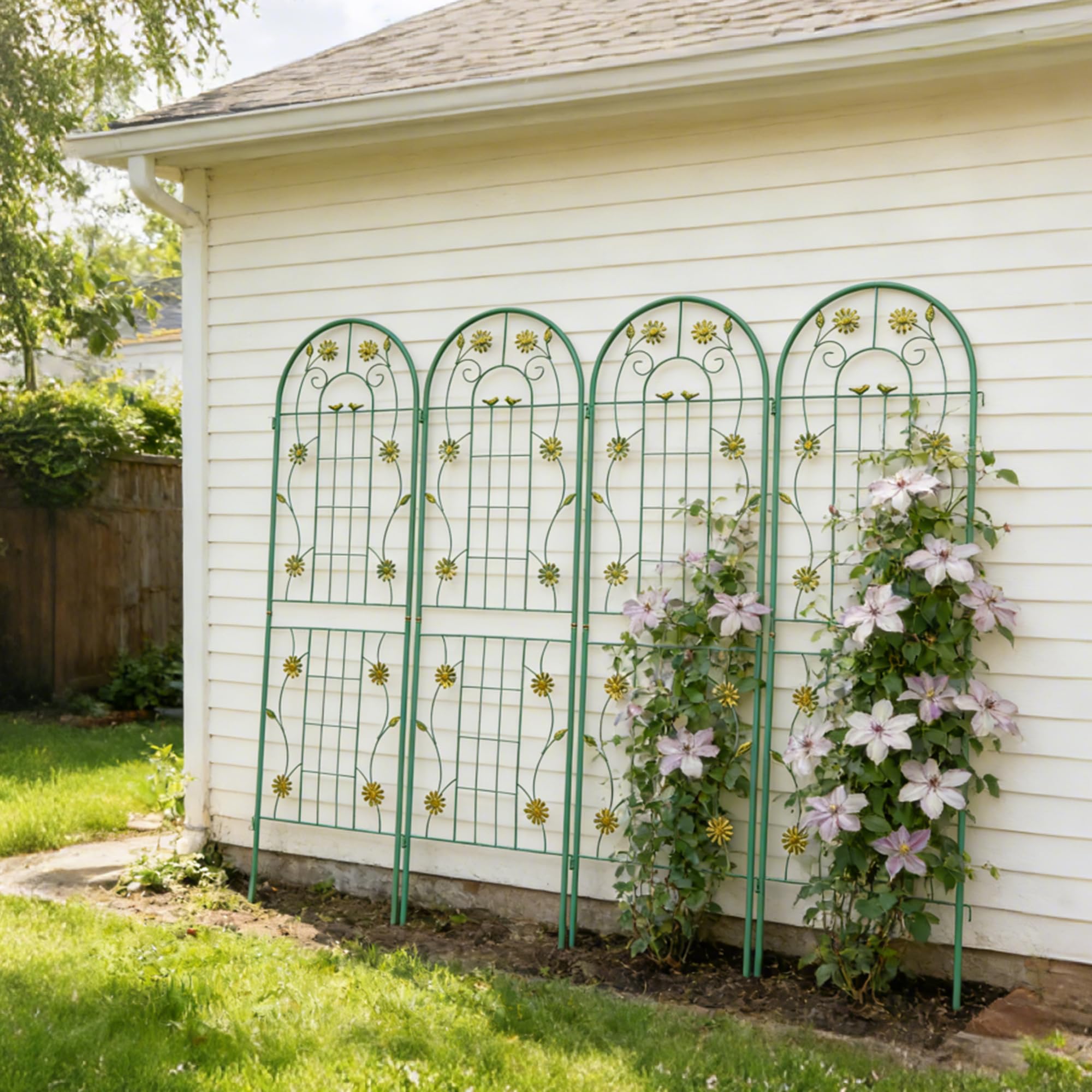 Rankgitter Metall, 2er / 4er Set, 180 x 50 cm, rostfrei Rankhilfe für Kletterpflanzen, Spalier Garten, Gartendeko Grün (4er Set)