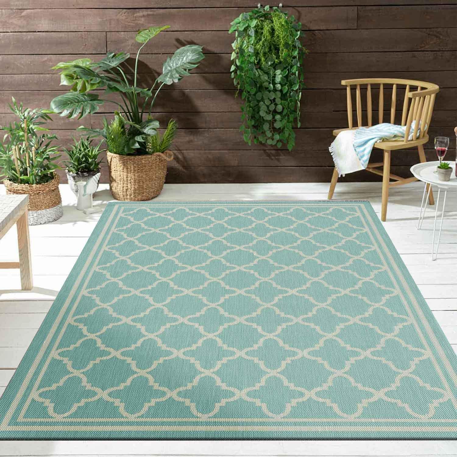 VIMODA Indoor and Outdoor Flat Weave Rug for Patio Balcony Weatherproof ...