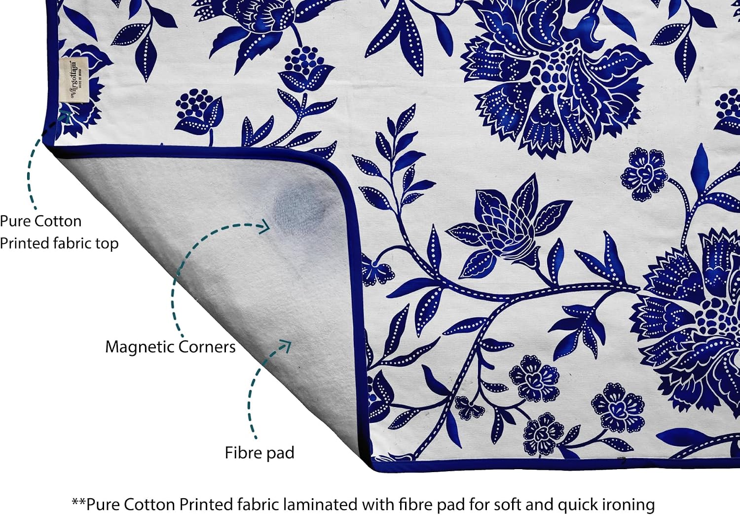Magnetic Ironing Mat - Foldable Cotton Iron Mat with Fiber Pad & Silicone Iron Rest - Portable, Washable, Travel-Friendly Ironing Board Alternative for Tabletop, Washer, Dryer - Floral