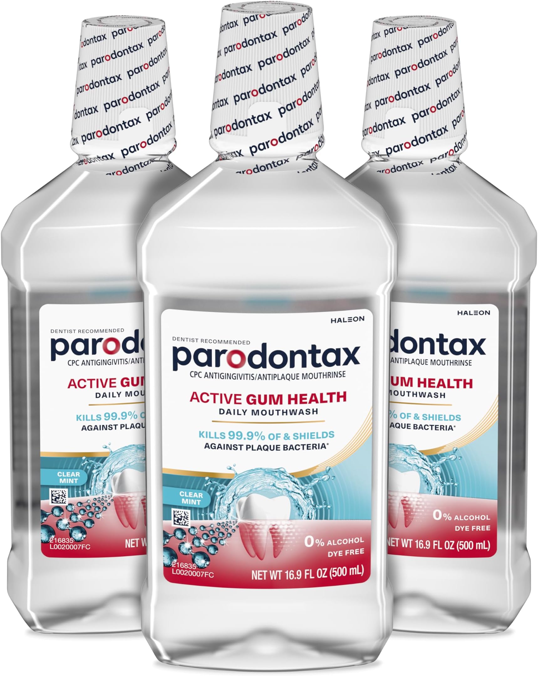 Parodontax Active Gum Health Mouthwash, Antiplaque and Antigingivitis Gum Mouthwash, Clear Mint, 16.9 Fl Oz x 3