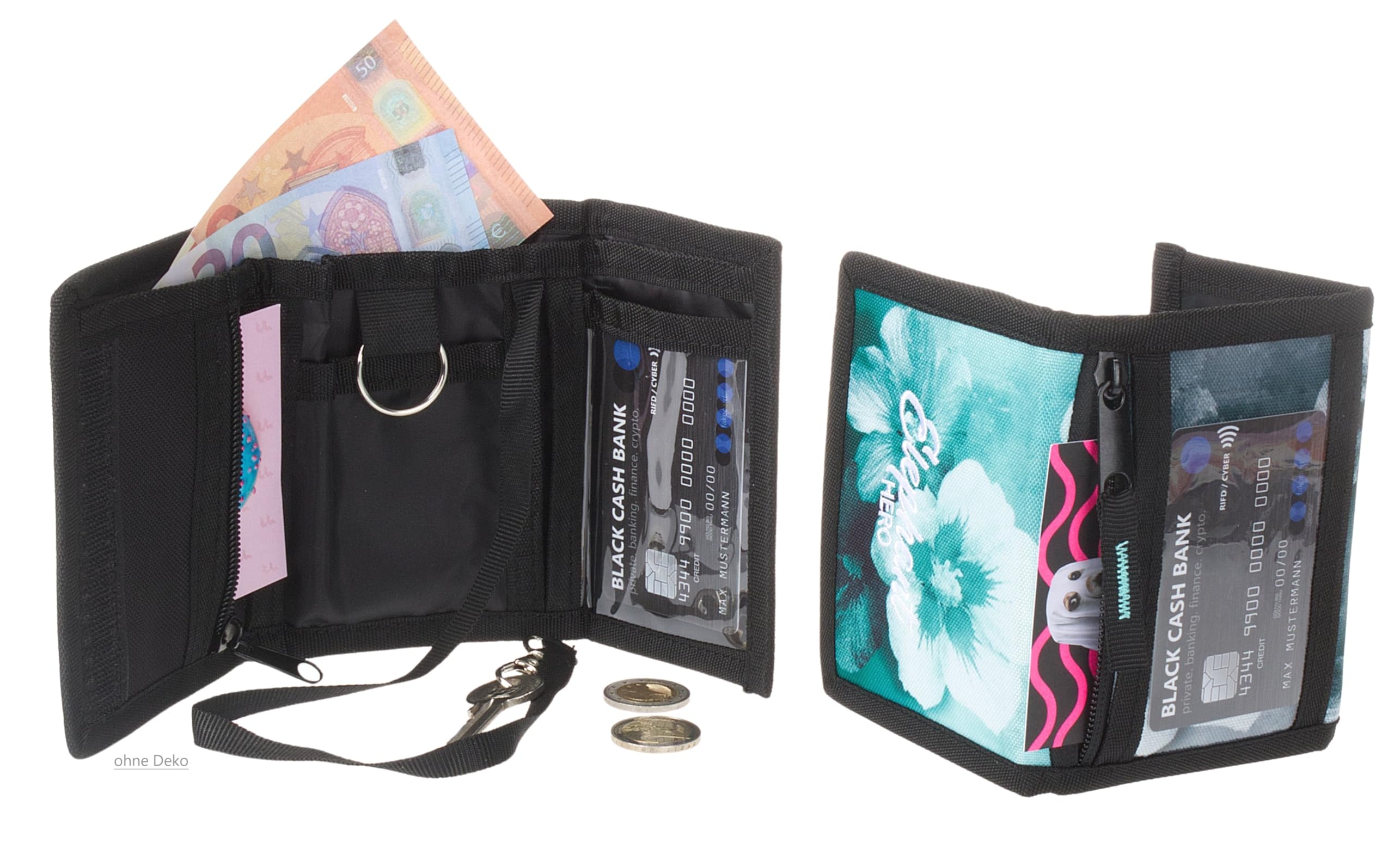 Elephant Geldbörse Kinder Portemonnaie Hero Signature Wallet Schlüsselkette Börse Mädchen Jungen Ausweishülle Geldbeutel Schülerbörse Purse (Flower Türkis Schwarz Verlauf 12801)