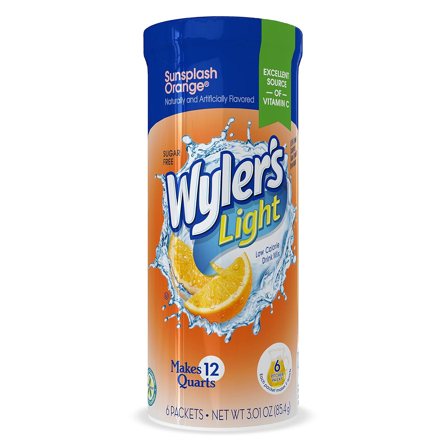 Wyler's Light Canister Drink Mix - Sun Splash Orange Water Powder Enhancer Canister (6 Canisters that make 12 Quarts Each) : Grocery & Gourmet Food