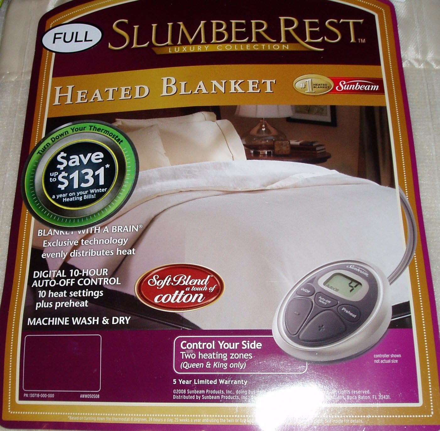 Sunbeam Slumber Rest Luxury Collection Heated Blanket Full